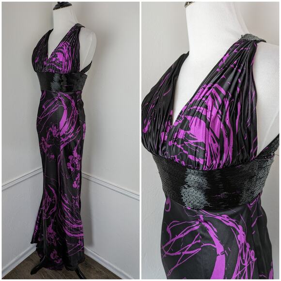 Flirt Maggie Sottero Prom Dress Beaded Floral Formal Sexy Purple Black Size 2 - Picture 3 of 13
